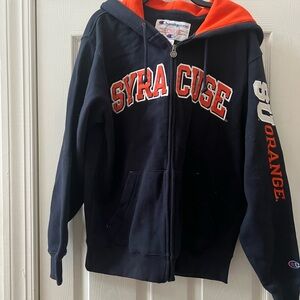 Champion Navy and Orange Syracuse Zip Hoodie